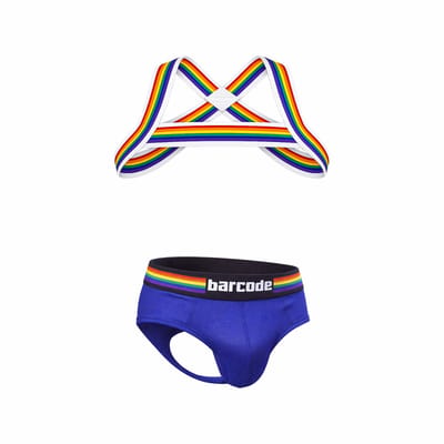 Barcode Berlin Multipack 1x Backless Brief Pride Royal + 1x Pride Harness White - MAAT S - Erotisch Heren Ondergoed - Slip voor Man - Sexy mannen Slip
