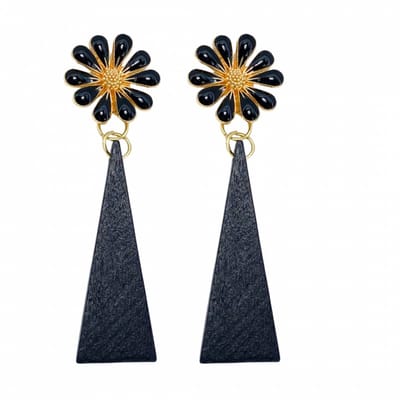 Clip oorbellen -Madelief -emaille- zwart- hout -goudkleurig- geen gaatje- Charme Bijoux