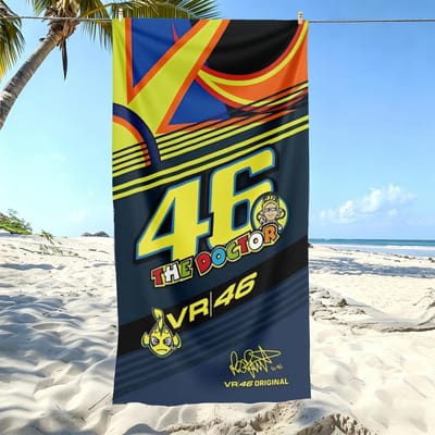 1 pièce V-Valentino R-Rossi 46 Motogp Serviette de Plage Microfibre Douce Séchage Rapide Impression Course Vr46 Serviette de Bain Pour Fans Natation Extérieur 50X100CM