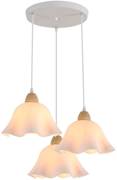 Haobosic - Hanglamp - Bloemvormig acryl - Wit + houten details - E27 fitting