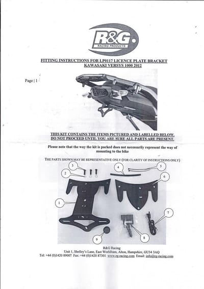 Support plaque immatriculation éclairage Led R&G pour moto Kawasaki 1000 KLZ VERSYS ABS 2012 à 2018 LP0117BK Neuf