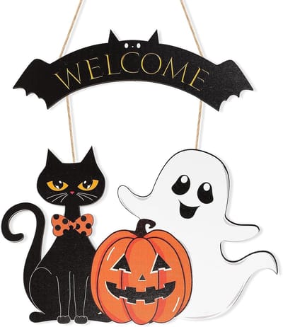 Decoratie - Halloweendecoratie - Houten spookdeurkrans - voordeurbord - Muurborden - thuis Muurdecoratie - voor thuis - Halloweenfeest Buiten - Binnenbenodigdheden