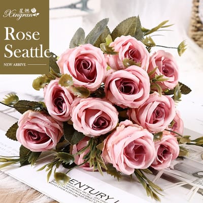 Kunstbloemen-Nepbloemen-Zijden Boeket-6 Pioenroos bloem –30cm hoog - doe-het-zelf boeket – DIY –Bruiloft-Decoratie–Extra 2m led- roze-2stuks