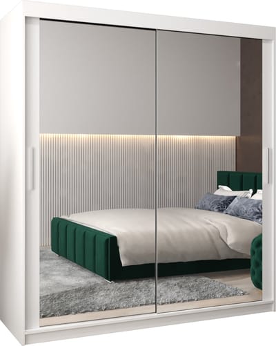 InspireMe - Kledingkast met 2 schuifdeuren, Modern-stijl, Kledingkast met planken (BxHxD): 180x200x62 - TORM III 180 Wit Mat