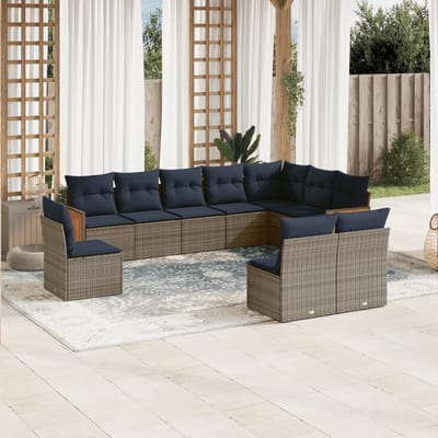 vidaXL - 10-delige - tuinbankset - met - kussens, - grijs - polyrotan