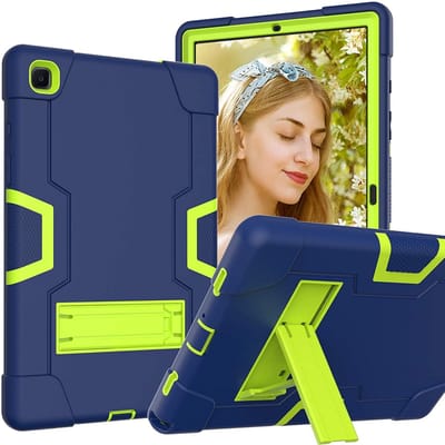 Hoes Geschikt voor Samsung Galaxy Tab A7 Hoes Shockproof case - 10.4 inch - (2020/2022) - Kickstand Hybride Armor - Blauw / Groen