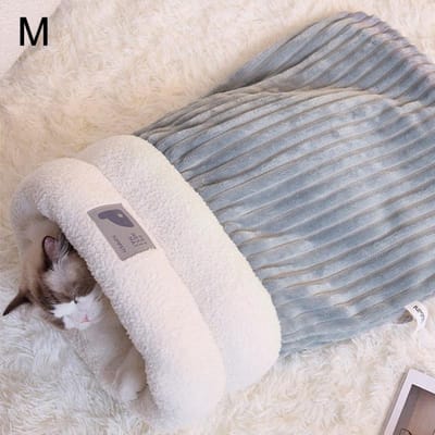 Slaapzak voor huisdieren Winter Warm Zacht Pluche Half Omsloten Kattennest Slaapzak Thuis Kat en Hond Comfortabel Bed Accessoires grijs