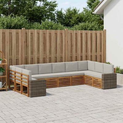 vidaXL - Buiten - bank - set - 10 - st - Naturel - en - lichtgrijs - Polyester