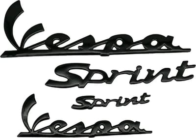 Embleem set voor Vespa Sprint - 4-delige stickerset - sticker hoogglans zwart - Vespa Sprint embleem setje Piaggio compleet - Hoogglans Zwart - Vespa embleem set