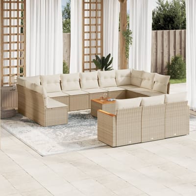 vidaXL - 14-delige - Loungeset - met - kussens - poly - rattan - beige