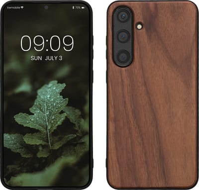 kwmobile telefoonhoesje geschikt voor Samsung Galaxy S24 Plus - Hoesje met bumper in donkerbruin - Backcover - hout