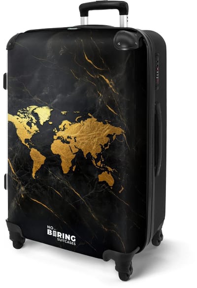 NoBoringSuitcases.com® - Koffer groot - Rolkoffer lichtgewicht - Wereldkaart - Marmer - Goud - Reiskoffer met 4 wielen - Valies grote trolley XL op wieltjes - Harde reistrolley met TSA slot - 20 kg bagage - Reizen