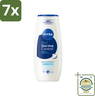 7 x NIVEA – Showergel – Derma Control Defend – 250 ml - Grootverpakking - Huidbescherming - Huidbarrière - Mild Reinigen - Hydraterend - Gevoelige Huid