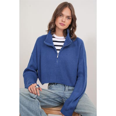Getextureerde Lange Mouwen Gevoerd Kraag Sweater