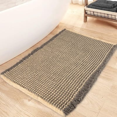 Dailygoods- Badmat Antislip - Wafelstructuur - Beige/Grijs - 61x91cm - Badkamer Accessoires - Comfortabel en Duurzaam - Badkamermat