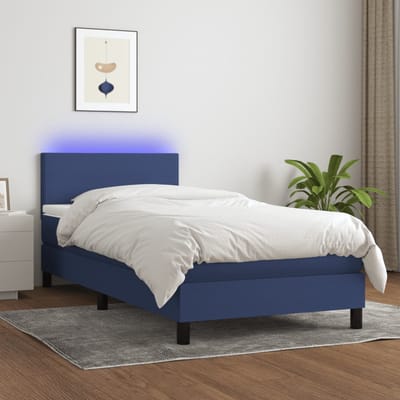 vidaXL - Boxspring - met - matras - en - LED - stof - blauw - 80x200 - cm
