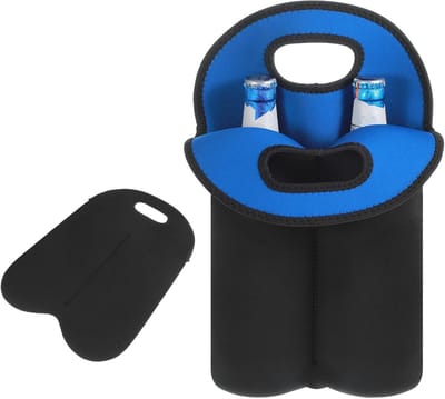 VHV - Wijnkoeler tas - Flessenkoeler - Wijn draagtas - Geïsoleerd - Neopreen - Voor wijnfles en champagnefles - Voor picknick en reizen - 2 items - Blauw