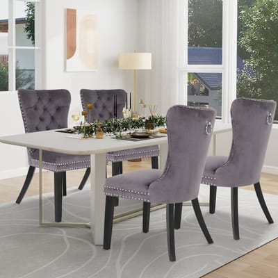 Puluomis Eetkamerstoel - Set Van 4 - Grijs - Fluweel - Velvet - Massief houten poten - Stoel