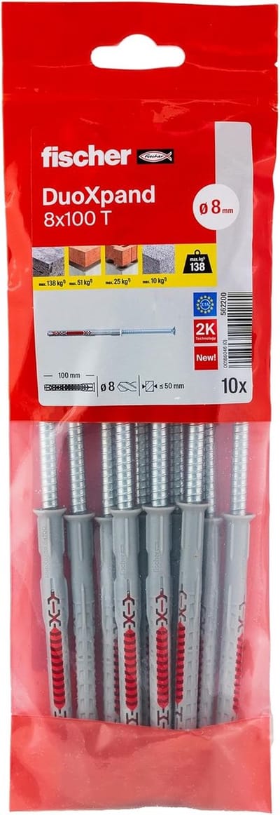 Universele pluggen - Scheidingswanden ankers - Sterke bevestiging - Slimme spreiding technologie - 8 x 100 mm - Rood