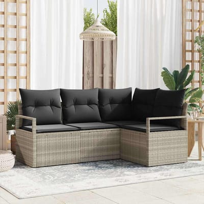 vidaXL Bankstel 4 pcs Lichtgrijs poly rattan