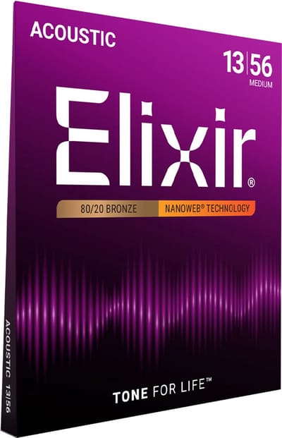 Elixir Nanoweb - Akoestische Gitaarsnaren - 80/20 Brons - Medium - Langdurige Toon - Coating Tussen De Wikkelingen - .013-.056