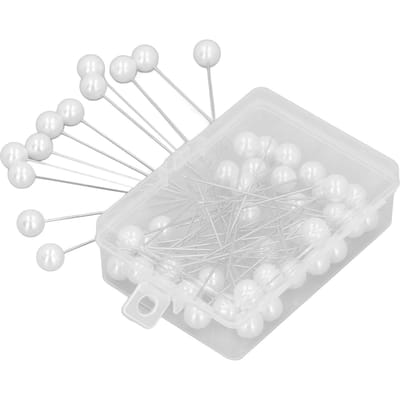 1 Doos 50 Stuks Corsage Spelden Wit Parelkop Rechte Naald Naaidoek Marker Speld voor Bruidsjurk Bevestiging Stof Lokaliseren white