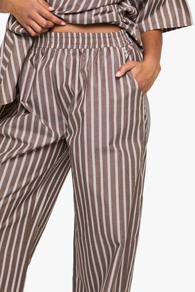 boohoo Dames Katoenen Tonale Gestreepte Pyjamabroek | Chocolate | Maat: 6