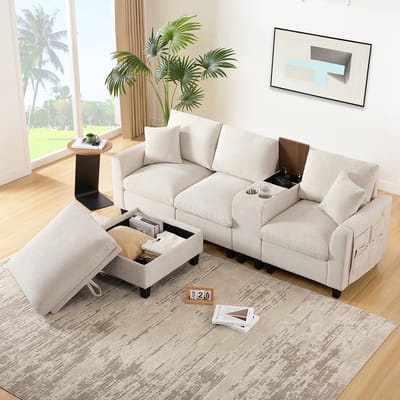 Clruro Hoekbank - L-vorm - Met console bekerhouders en USB-poorten - Corduroy