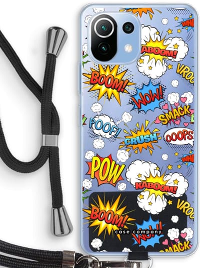 Case Company® - Hoesje met koord geschikt voor Xiaomi Mi 11 Lite hoesje met Koord - Pow Smack - Telefoonhoesje met Zwart Koord - Bescherming aan alle Kanten en Over de Schermrand