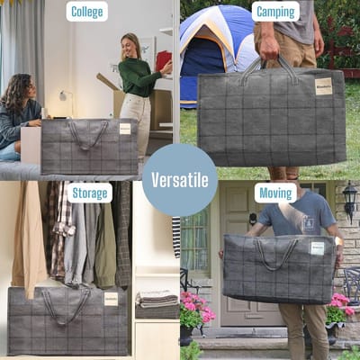 Grote Opbergzakken met Deksel - Set van 10 - Duurzaam, Waterafstotend, Met Sterke Handgrepen en Ritssluiting - Perfect voor Verhuizen en Kledingopslag