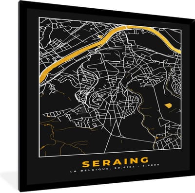 Fotolijst incl. Poster - Plattegrond - Goud - Seraing - Kaart - Stadskaart - 40x40 cm - Posterlijst