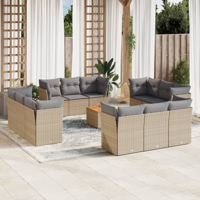 vidaXL - 13-delige - Loungeset - met - kussens - poly - rattan - beige
