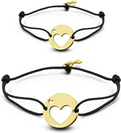 Key Moments 8KM-C00010 - Duo armband met stalen open hart en sleutel - Cadeau voor haar - one-size (s en m) - goudkleurig