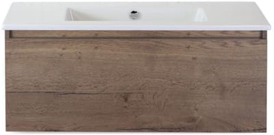 Frozen Badmeubelset 100 cm - Greeplijst in Kleur - Tabacco - Keramische Wastafel Wit Zonder Kraangat