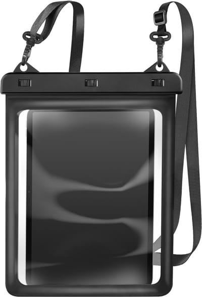 Avizar Waterdichte hoes voor 12-inch tablet IPX8 met touchscreen en riem, Zwart