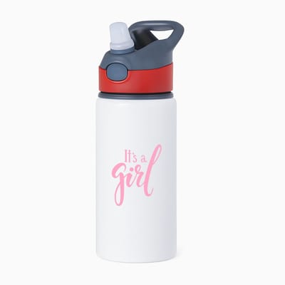 Hacebo® - It's a girl waterfles met rietje rood - Baby - Kersverse ouders - Geboorte kraamcadeau meisje - babyshower - water fles - 650ML