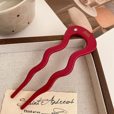 French Twist Haarstok Haarclip Acetaat Golvend U-Vormige Haarspeld Vintage Schildpadpatroon Vrouwen Haar Bun Pin Hoofddeksel Accessoires red
