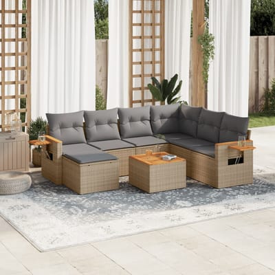vidaXL - 8-delige - Loungeset - met - kussens - poly - rattan - beige