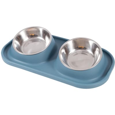 Dubbele Hondenbak Anti-slip Kantelbaar Afneembaar Gemakkelijk Schoonmaken Huisdier Water Voerbak voor Kat Hond gray