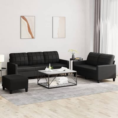 vidaXL - 3-delige - Loungeset - met - kussens - kunstleer - zwart