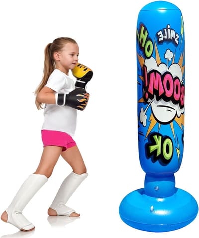 SnelShoppen - Opblaasbare Bokszak voor Kinderen en Tieners - Vrijstaande Punching Bag - Ideaal voor Karate en Boksen - Duurzaam PVC - Blauw