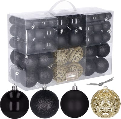 Springos Kerstballen | Kerstversiering | Onbreekbaar | 100 Stuks | Zwart Tinten/Goud