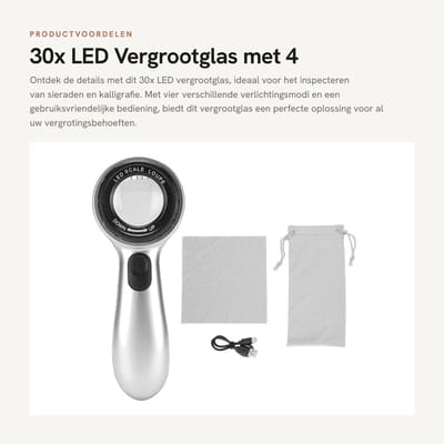 Dailygoods - 30x LED Vergrootglas met 4 Verlichtingsmodi voor Sieraden en Inspectie