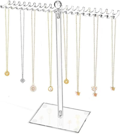 Acryl Sieradenhouder voor Kettingen, Ringen, Oorbellen en Armbanden - Transparante Displaystand met 42 Haken voor Organisatie en Presentatie van Sieraden