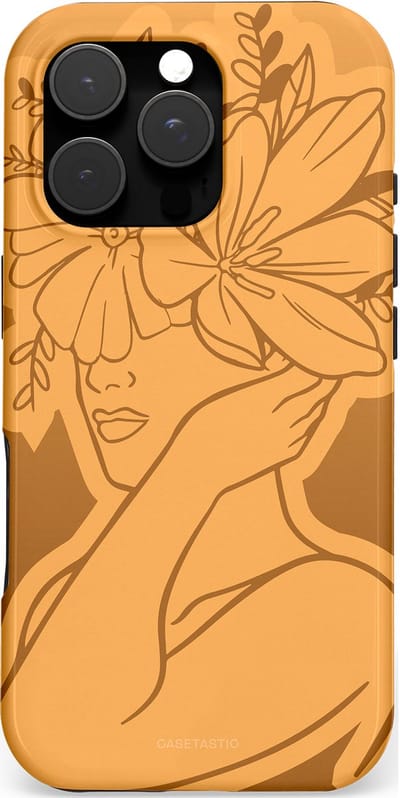 Casetastic hoesje geschikt voor Apple iPhone 16 Pro - MagSafe - Dubbellaagse bescherming - Botanische Elegantie - Fashion Case - Goud Bruin Terracotta