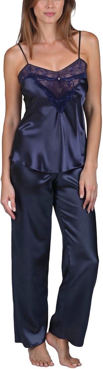 Vivisence Pyjama Set Satijn Verstelbare Bandjes Comfortabel Ideaal Voor Nachtkleding 2035, Donkerblauw,M