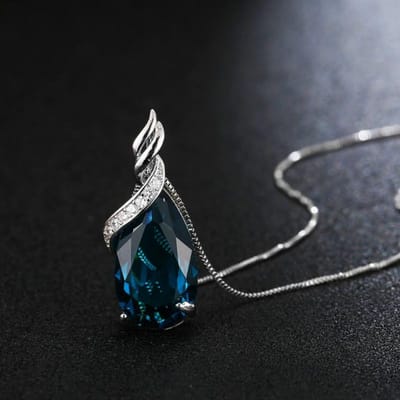 Collier pendentif en forme de goutte en argent 925 AAA Zircon pour femme, bijoux de luxe pour mariage et fiançailles 45cm gray