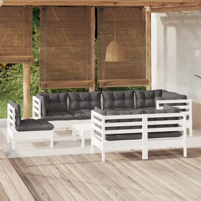 vidaXL - 9-delige - Loungeset - met - kussens - massief - grenenhout - wit