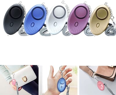 5-Stuks Veiligheidsalarm voor vrouwen - Met LED-lampje - Persoonlijke veiligheidsalarm sleutelhanger - 140 dB hoog volume alarm - Veiligheidsalarm - Geschikt voor mannen, vrouwen, kinderen en ouderen - zwart, paars, zilver, goud en blauw