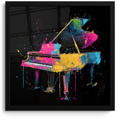 Poster in lijst - Fotolijst 40x40 cm - Posters - Piano - Kleurrijk - Verf - Modern - Posterlijst zwart - Decoratie - Wanddecoratie woonkamer - Muurdecoratie slaapkamer